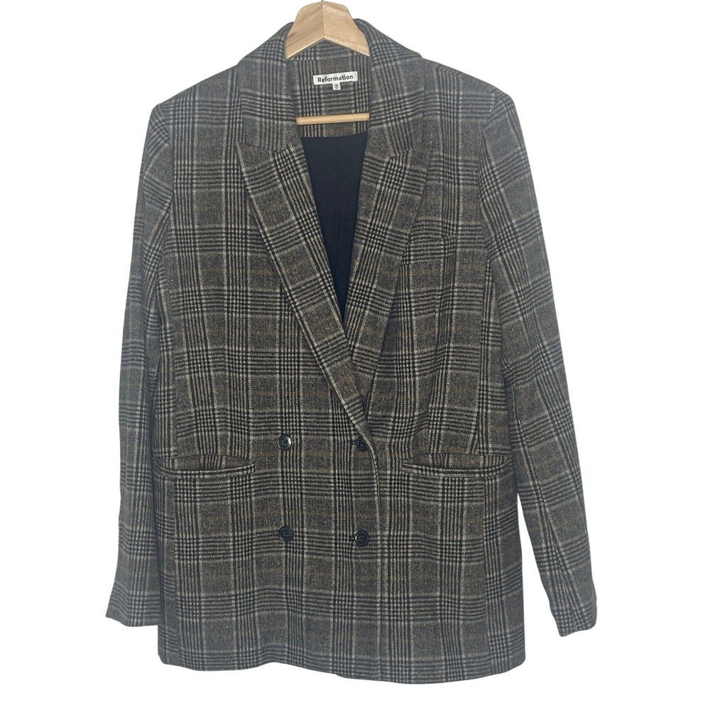 Reformation Winston Women's Plaid Double Breasted Blazer Size M